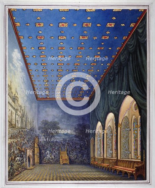Proposed scheme for redecorating the Painted Chamber, Old Palace of Westminster, London, c1817(?).   Artist: William Capon