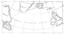 Proposed route of the North Atlantic Telegraph, 1860. Creator: Unknown