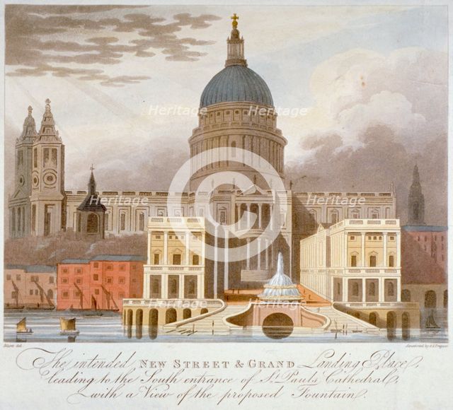 Proposed riverfront access to St Paul's Cathedral, City of London, 1826. Artist: GS Tregear