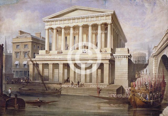 Proposed view of Fishmongers' Hall near London Bridge, City of London, c1830. Artist: Frederick Nash