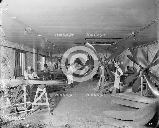 Propeller workshop, Hampton's Munitions Works, Lambeth, London, 1914-1918. Artist: Bedford Lemere and Company