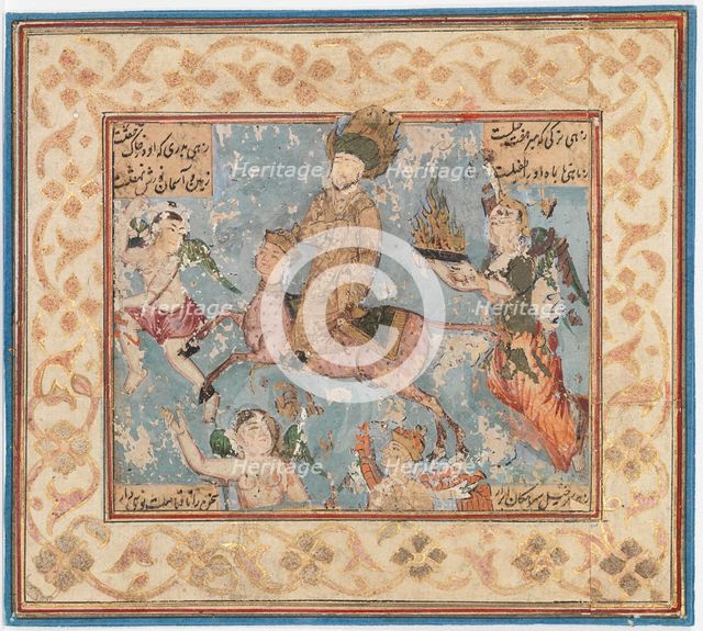 Prophet Mohamed ascends to heaven on Buraq's back, c1800. Creator: Unknown.