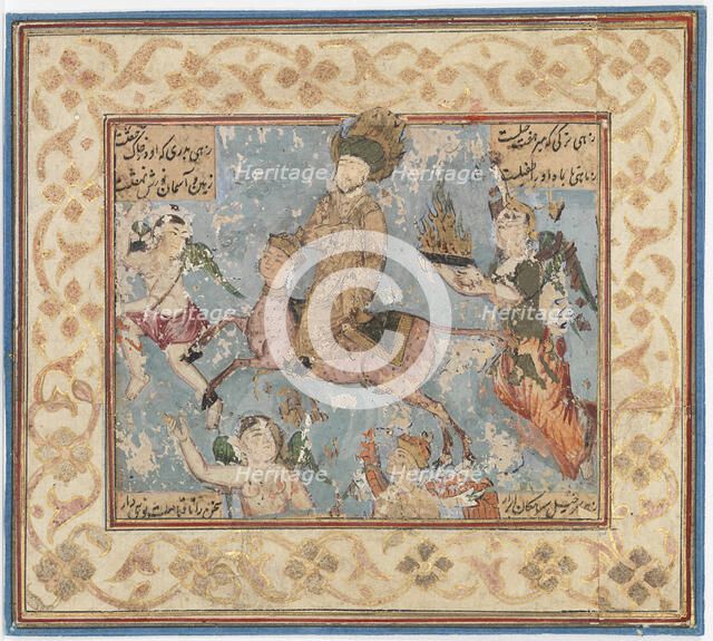 Prophet Mohamed ascends to heaven on Buraq's back, c1800. Creator: Unknown.