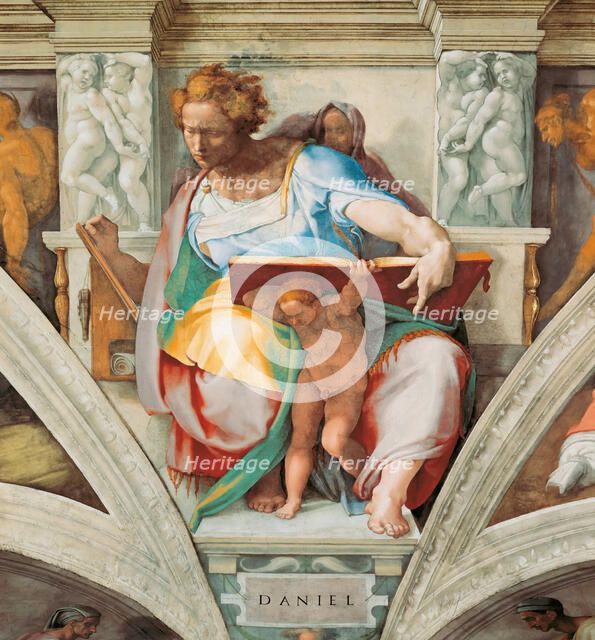 Prophets and Sibyls: Daniel (Sistine Chapel ceiling in the Vatican), 1508-1512. Creator: Buonarroti, Michelangelo (1475-1564).