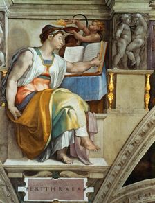 Prophets and Sibyls: Erythraean Sibyl (Sistine Chapel ceiling in the Vatican), 1508-1512. Creator: Buonarroti, Michelangelo (1475-1564)