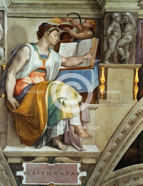 Prophets and Sibyls: Erythraean Sibyl (Sistine Chapel ceiling in the Vatican), 1508-1512. Creator: Buonarroti, Michelangelo (1475-1564).