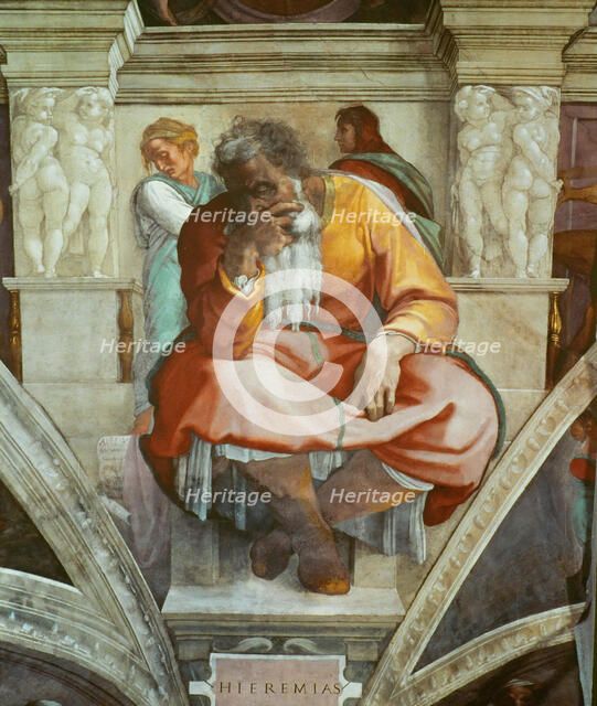 Prophets and Sibyls: Jeremiah (Sistine Chapel ceiling in the Vatican), 1508-1512. Creator: Buonarroti, Michelangelo (1475-1564).