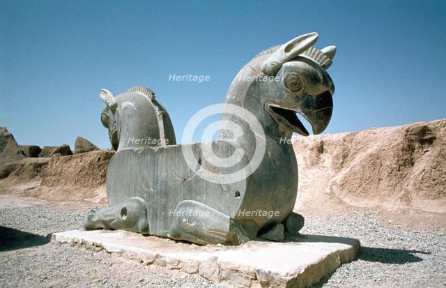 Protome of a double griffin, the Apadana, Persepolis, Iran. Creator: Vivienne Sharp.