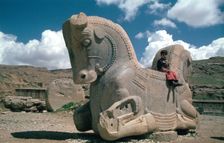Protome of a double horse, the Apadana, Persepolis, Iran. Creator: Vivienne Sharp