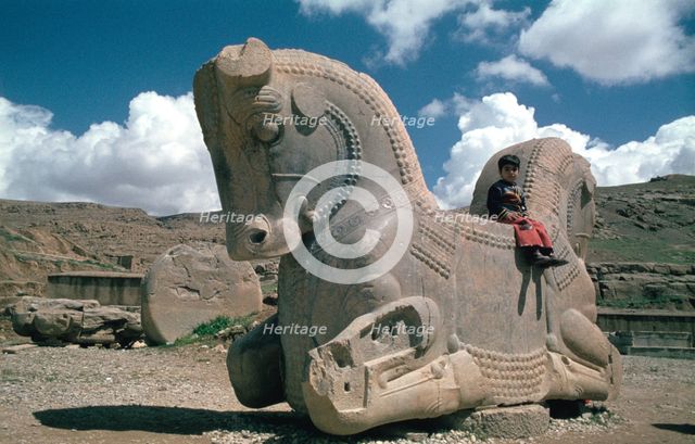 Protome of a double horse, the Apadana, Persepolis, Iran. Creator: Vivienne Sharp.
