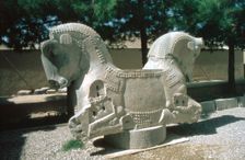 Protome of a double horse, the Apadana, Persepolis, Iran. Creator: Vivienne Sharp