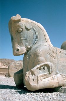 Protome of a horse, the Apadana, Persepolis, Iran. Creator: Vivienne Sharp