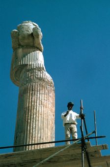 Protome of half horse, the Apadana, Persepolis, Iran. Creator: Vivienne Sharp