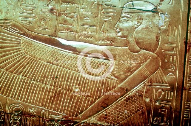 Protective goddess on the golden canopic shrine, Tomb of Tutankhamun, Cairo. Artist: Unknown