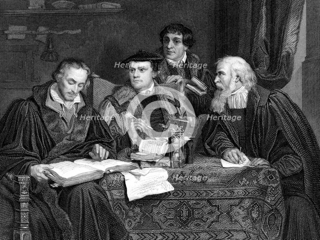 Protestant theologians working on Luther's translation of the Bible, c1530s. Artist: Unknown