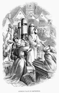 Protestants burned at the stake for refusing to deny their faith, Smithfield, London, 1556