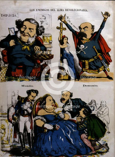 Provisional Government 1869 - 1870, political cartoon with the characters: S. Olozaga, L. Gonzale…