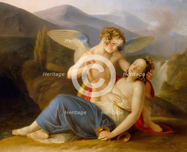 Psyche is awakened from her faint by Cupid's arrow, 1837. Creator: Karl Joseph Aloys Agricola.