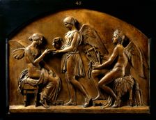 Psyche receiving Nectar from Hebe in the Presence of Celestial Love, 1848. Creator: John Gibson