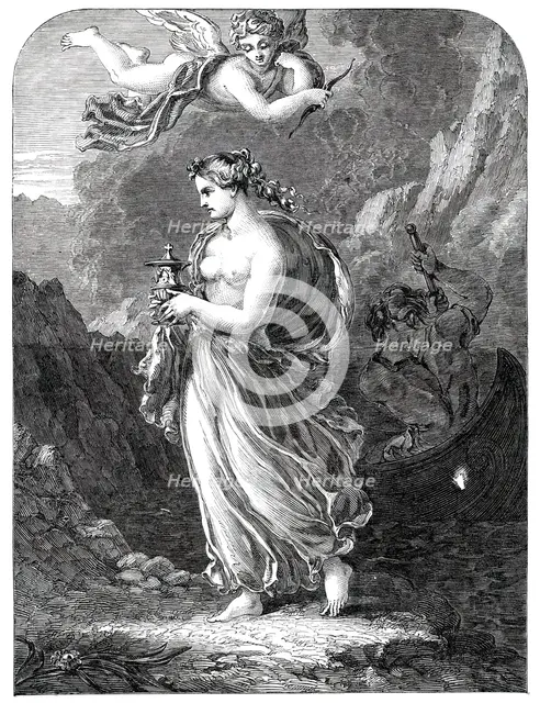 "Psyche Returning from the Infernal Regions with the Casket of Beauty"..., 1850.  Creator: Unknown.