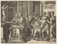 Psyche's father consulting the oracle, from The Fable of Psyche 1530-60. Creator: Master of the Die
