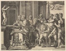 Psyche's father consulting the oracle, from The Fable of Psyche 1530-60. Creator: Master of the Die