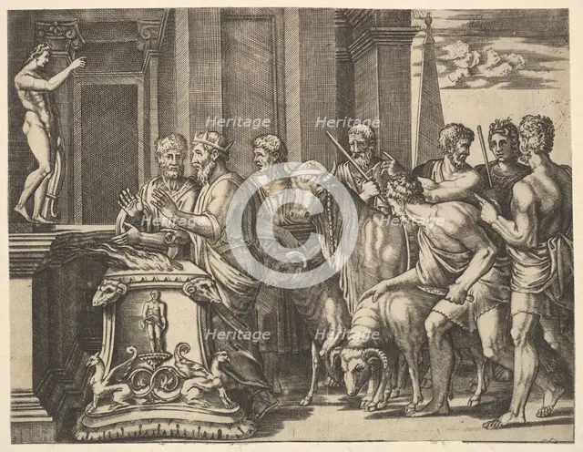 Psyche's father consulting the oracle, from 'The Fable of Psyche', 1530-60. Creator: Master of the Die.