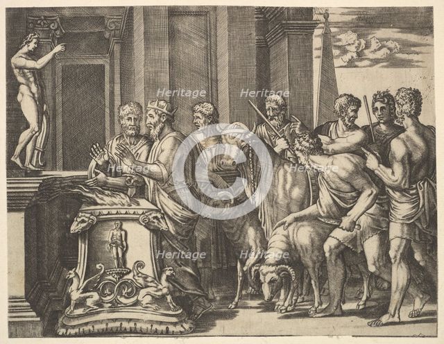 Psyche's father consulting the oracle, from 'The Fable of Psyche', 1530-60. Creator: Master of the Die.