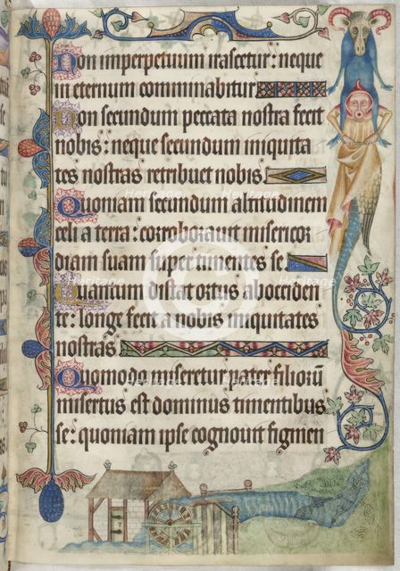 Psalm 103; a watermill, c1325-1335. Creator: Unknown.