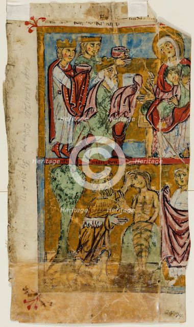 Psalter Leaf: Adoration of Magi and Baptism of Christ, between late 12th and early 13th century. Creator: Unknown.