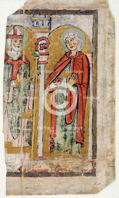 Psalter Leaf: Bishop Saint and Female Saint, 12th century. Creator: Unknown.