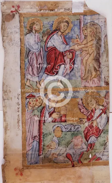 Psalter Leaf: Christ in Limbo and Resurrection with Three Marys at the Tomb, 12th century. Creator: Unknown.