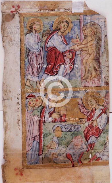 Psalter Leaf: Christ in Limbo and Resurrection with Three Marys at the Tomb, 12th century. Creator: Unknown.