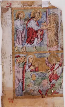 Psalter Leaf: Christ in Limbo and Resurrection with Three Marys at the Tomb, 12th century. Creator: Unknown