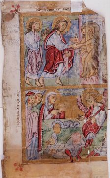 Psalter Leaf: Christ in Limbo and Resurrection with Three Marys at the Tomb, 12th century. Creator: Unknown