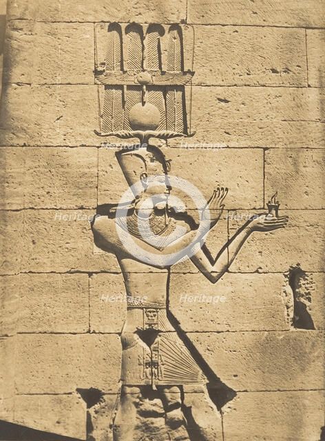 Ptolémée-Cæsarion - Bas-relief du Temple de Kalabcheh (Talmis), April 8, 1850. Creator: Maxime du Camp.