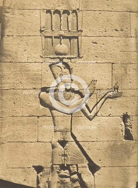 Ptolémée-Cæsarion - Bas-relief du Temple de Kalabcheh (Talmis), April 8, 1850. Creator: Maxime du Camp.