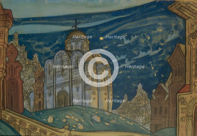 Putivl. Stage design for the opera Prince Igor by A. Borodin, 1914. Artist: Roerich, Nicholas (1874-1947)