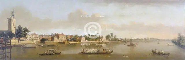 'Putney and the Thames from Putney Bridge', c1750. Creator: Unknown.