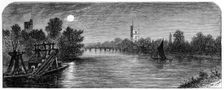 Putney Bridge and Church by Moonlight 1880. Artist: Robert Taylor Pritchett