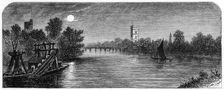 Putney Bridge and Church by Moonlight 1880. Artist: Robert Taylor Pritchett