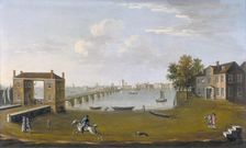 Putney Bridge and Village from Fulham c1750