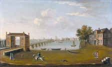 Putney Bridge and Village from Fulham c1750. Creator: Unknown