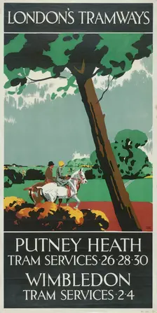 Putney Heath, Wimbledon London County Council (LCC) Tramways poster, 1927. Artist: Tony Castle