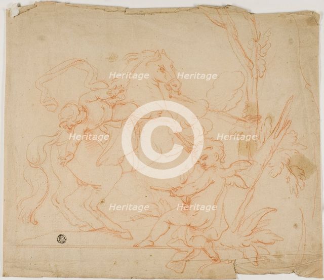Putto Firing at Putto on Horseback, n.d. Creator: Unknown.