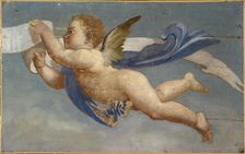 Putto holding parchment. Decorative painting, between 1801 and 1900. Creator: Unknown