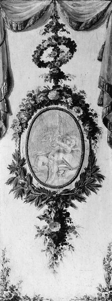 Putto in a medallion surrounded by a garland, 18th century. Creator: Unknown