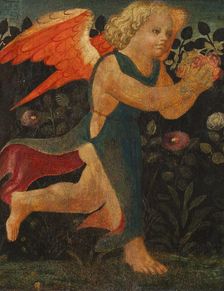 Putto in front of a Hedge of Roses. Creator: Unknown