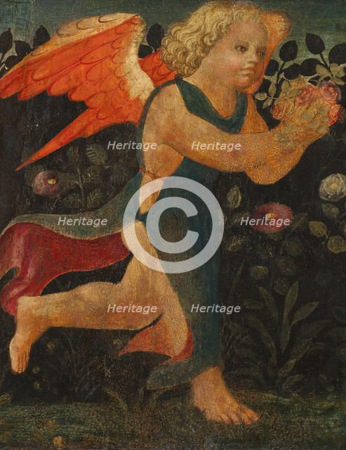 Putto in front of a Hedge of Roses. Creator: Unknown.