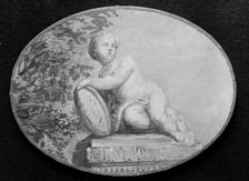Putto on a pedestal against background of verdure, 18th century. Creator: French Painter , 18th century